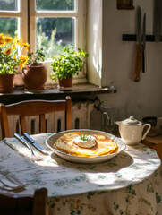 Kaszanka with a sprinkle of fresh herbs, cozy Polish kitchen vibe, inviting and hearty