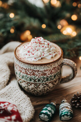 Naklejka premium Perfect macchiato with frothy cream, warm coffee tones