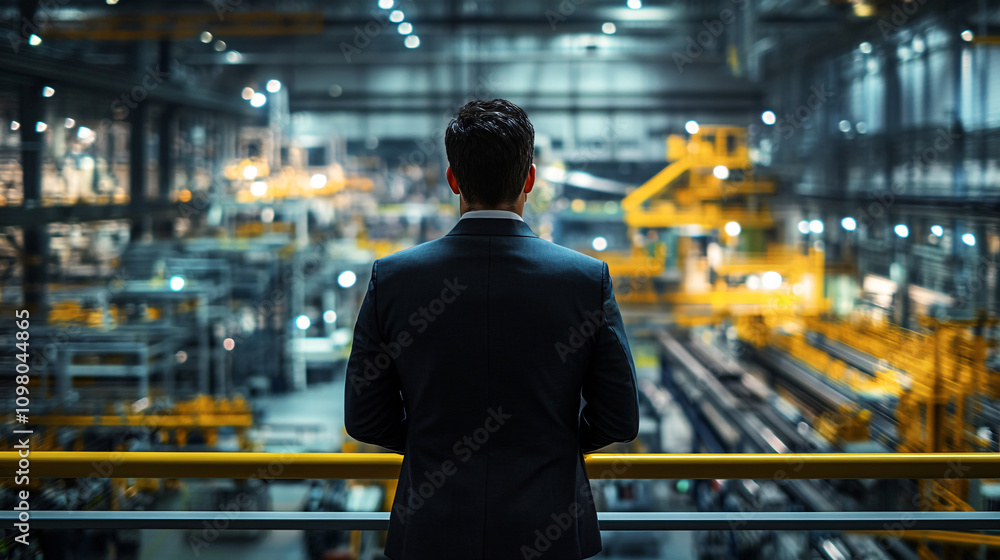 Aufkleber manager supervising automated production line in large modern car factory, overseeing efficiency and