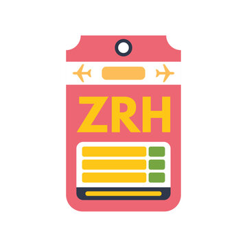 Luggage tag with airport three letter code zrh indicating the luggage is flying to or from zurich airport