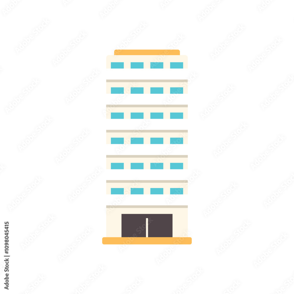 Poster modern city building standing tall with multiple floors and windows, showcasing urban architecture a