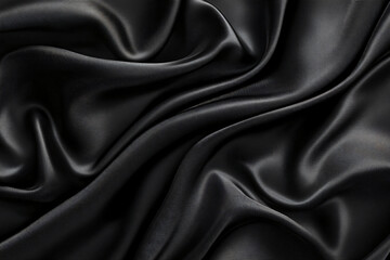 Fototapeta premium Shiny smooth luxury black satin and silk fabric. Template design for backgrounds, backdrops and wallpapers with space for text. Funeral and dramatic style
