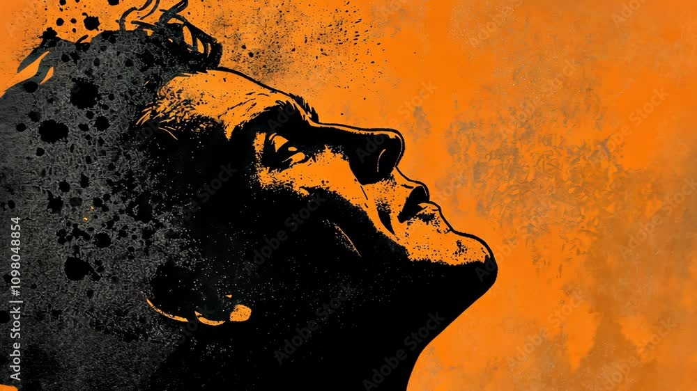 Poster expression of creativity and emotion captured in a dynamic portrait against an orange background
