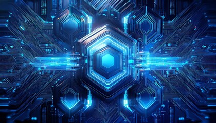 Obraz premium Futuristic Computer Core with Glowing Neon Circuits
