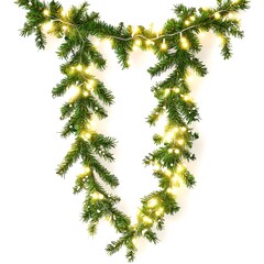 Green Christmas garland with glowing fairy lights isolated on white