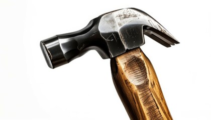 a hammer with a wooden handle and teeth on the other side on a white background