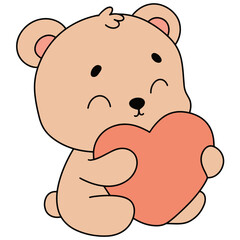 Fototapeta premium Valentine Baby Bear Hugging a Heart in Flat Design