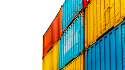 Stacked colorful containers with ample copy space, ideal for concepts of shipping, trade, or global logistics.
