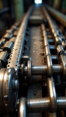 Fototapeta premium Heavy-Duty Conveyor Belt with Moving Chain Links: Perfect for conveyor systems in manufacturing, logistics, or industrial machinery presentations .Digital Artwork series 01 