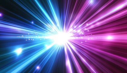 Obraz premium Abstract burst of light with vibrant blue and pink rays emanating from a central point.