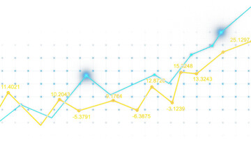 Neon graph with blue and yellow lines on a grid pattern background, clean isolated design for digital data analysis and technology concept. 3D Rendering.