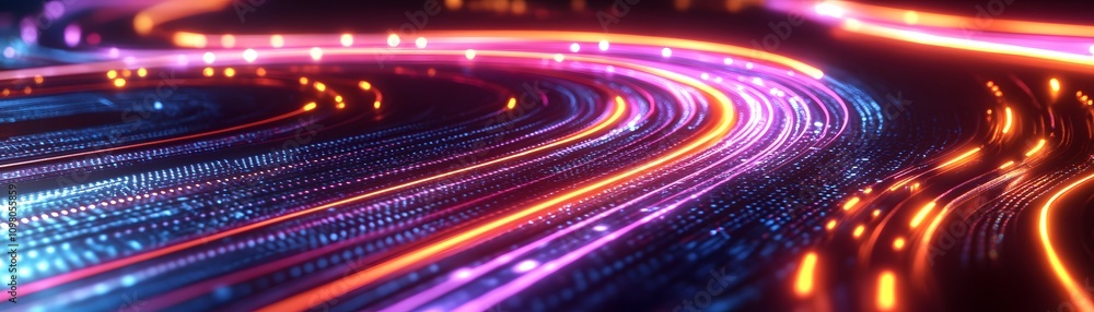 Poster abstract neon lines flowing dynamically in dark space