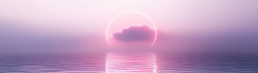 Pink Neon Circle Enframing Cloud Over Calm Water