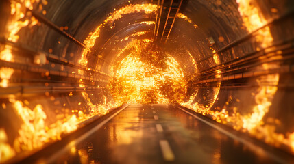 Fiery Tunnel 3D Illustration