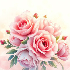 Obraz premium Watercolor roses and peony flowers in a whimsical, dreamy arrangement, garden decor, home decor ideas., floral inspiration, soft brushstrokes, floral arrangements