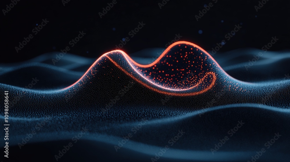 Aufkleber Abstract representation of wave patterns with glowing particles in a dark environment