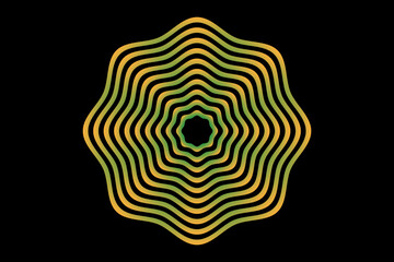 a green and yellow wave pattern on a black background