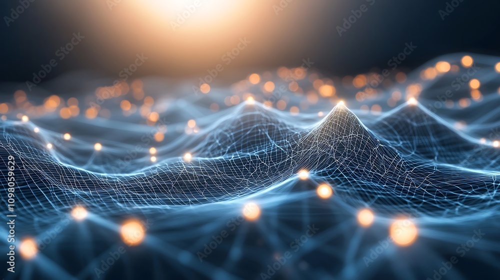 Poster abstract network data visualization glowing peaks