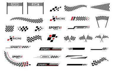 Start and finish flag. Race flag. Checkered flag. Racing stripes. Race motorsport graphics. Vector illustration