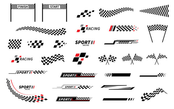 Start and finish flag. Race flag. Checkered flag. Racing stripes. Race motorsport graphics. Vector illustration