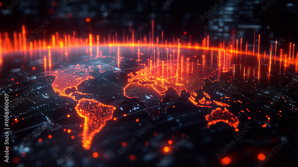 Poster global network pulse: a mesmerizing abstract image of the world, engulfed in a vibrant, dynamic netw