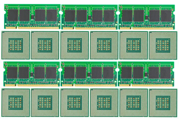 CPU and RAM isolated on a white background. CPU and RAM for a laptop. Set of RAM and processor.