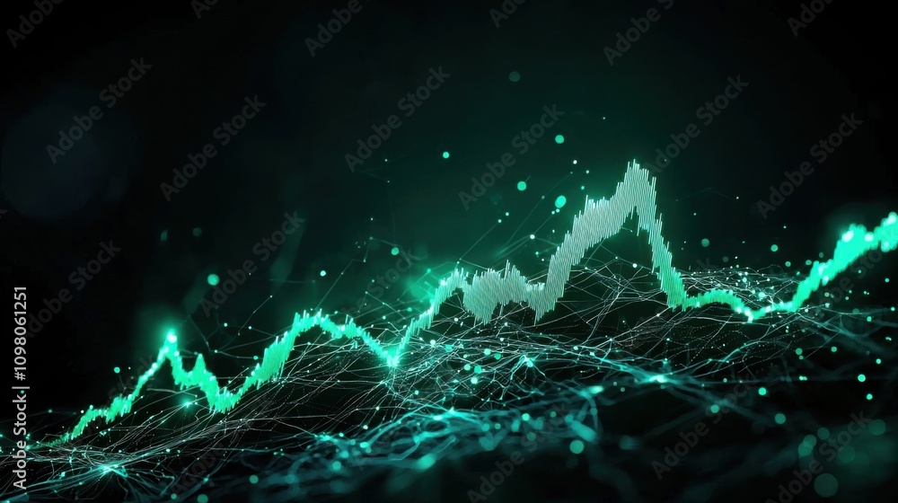 Aufkleber dynamic financial fractal landscape with futuristic light waves and data visualization