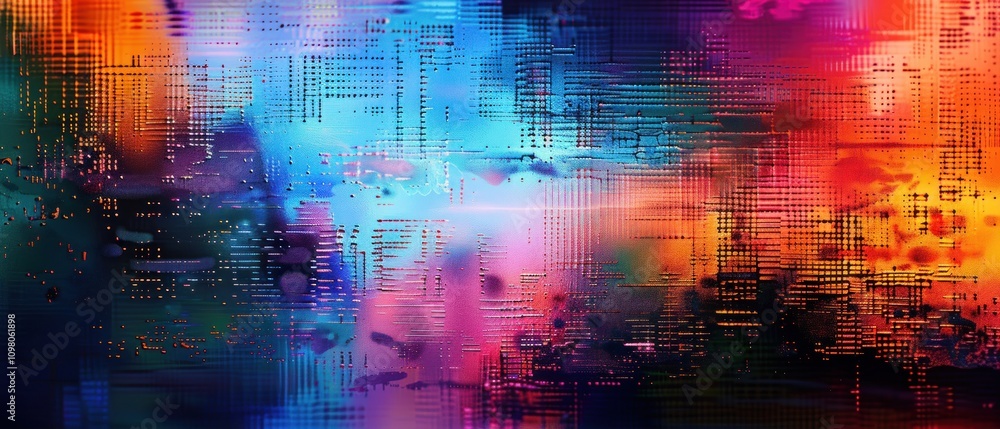Poster abstract digital artwork with vibrant colors and dynamic patterns.