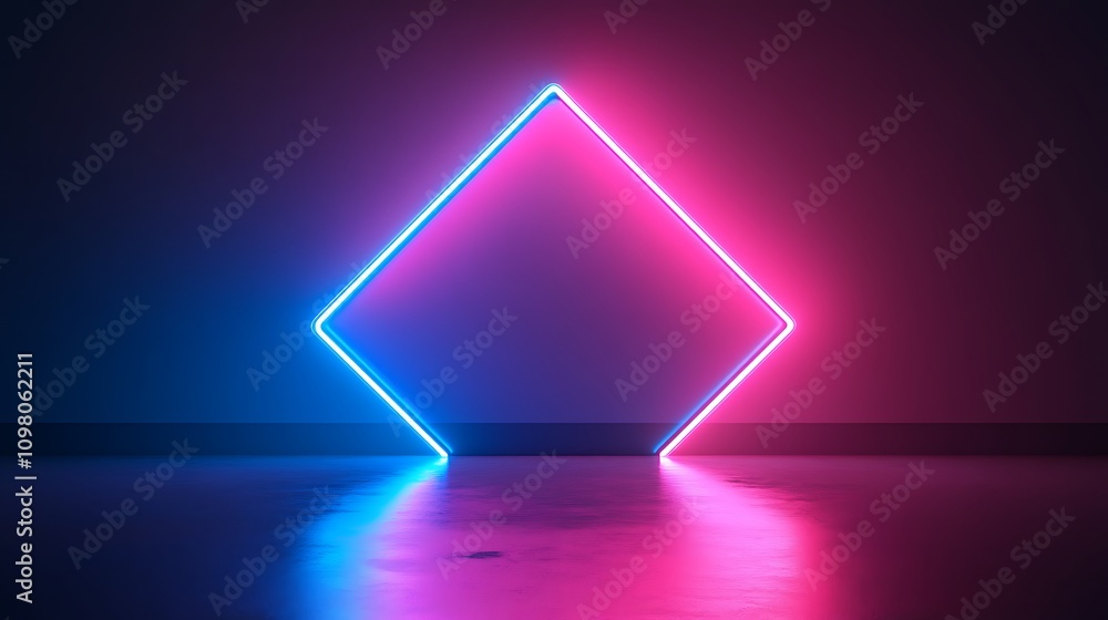 Poster a glowing neon diamond shape against a dark background, creating a modern visual effect.
