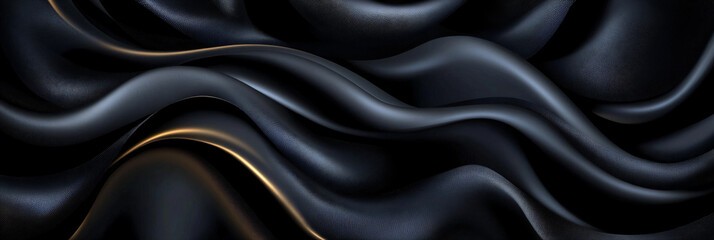 Obraz premium Shiny smooth luxury black waves on black background. Template banner design for backdrops and wallpapers with space for text. Futuristic 3d style