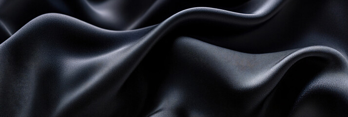 Obraz premium Shiny smooth luxury black waves on black background. Template banner design for backdrops and wallpapers with space for text. Futuristic 3d style