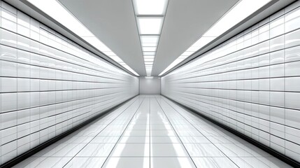 Obraz premium A serene corridor with reflective white tiles and soft shadows