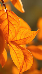 Naklejka premium Close-up of orange leaves against blurred background, vibrant, close-up, autumn colors