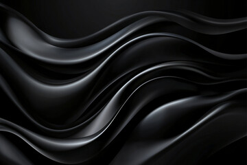 Fototapeta premium Shiny smooth luxury black waves on black background. Template banner design for backdrops and wallpapers with space for text. Futuristic 3d style