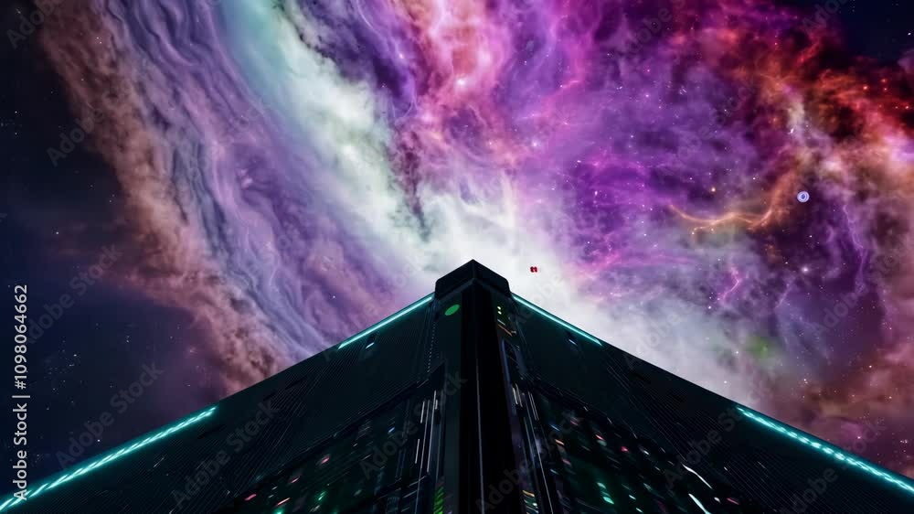 Aufkleber spectacular cosmic view captured from a futuristic spacecraft soaring through colorful nebulas in de