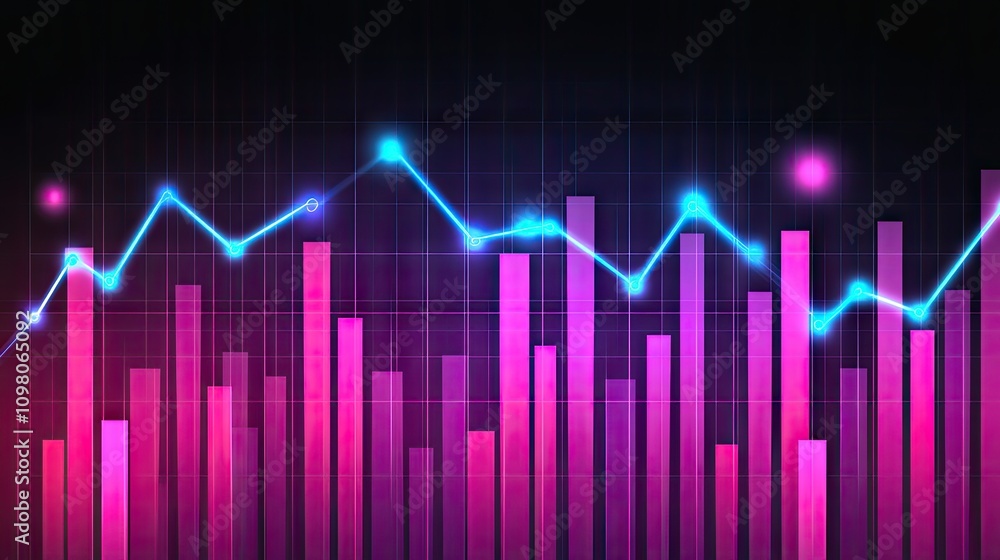 Poster abstract financial graph lines with glowing angles, on a digital matrix-inspired background.
