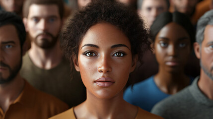 Obraz premium Portrait of a young woman standing out from a diverse crowd, representing individuality, leadership, and being unique