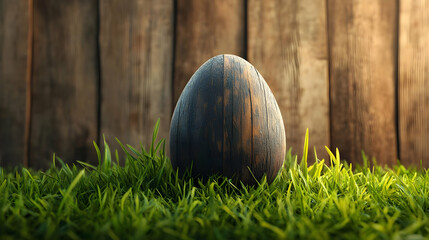 Wooden Easter Egg in Grass 3D Render