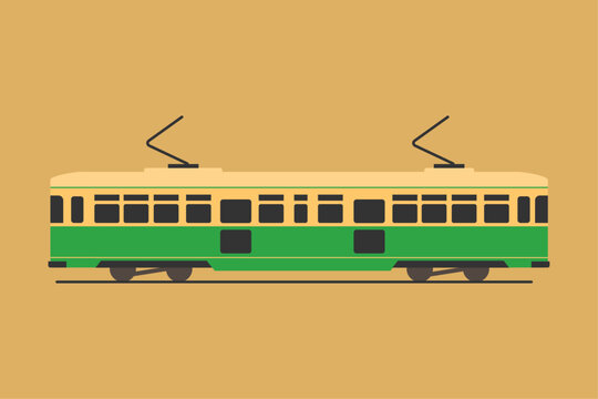 Vintage tram minimalist design vector 1950s 1960s 1970s tram service