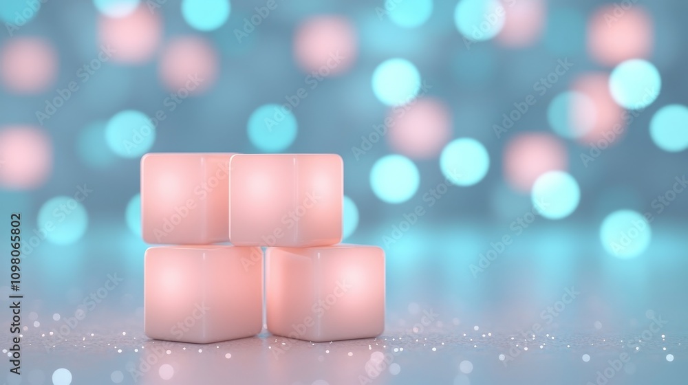 Poster serene abstract composition of pastel blocks with soft lights and gentle bokeh effects in a calming 