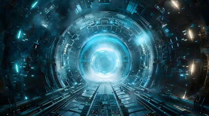 Fototapeta premium Futuristic 3D Spaceship Corridor Illustration