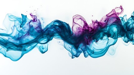 Fototapeta premium Abstract fluid art with swirling teal and purple colors on a white background.