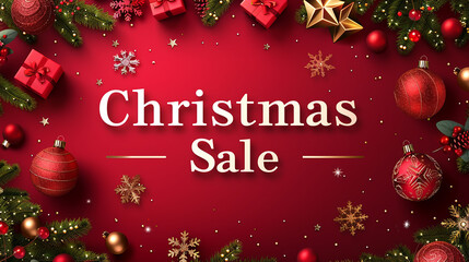 Vibrant Christmas Sale Banner with Festive Decorations

