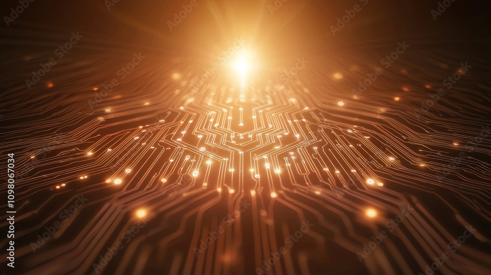 Aufkleber abstract digital scene with glowing circuits illuminating a futuristic network in warm tones