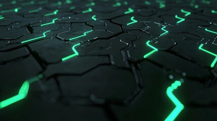 Obraz premium Abstract Digital Scene with Glowing Circuits on a Dark Surface for Futuristic Technology Background