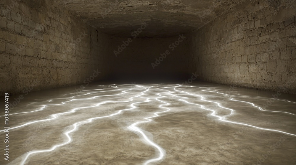 Poster abstract setting with dynamic light streaks in an enclosed space highlighting mysterious atmosphere 