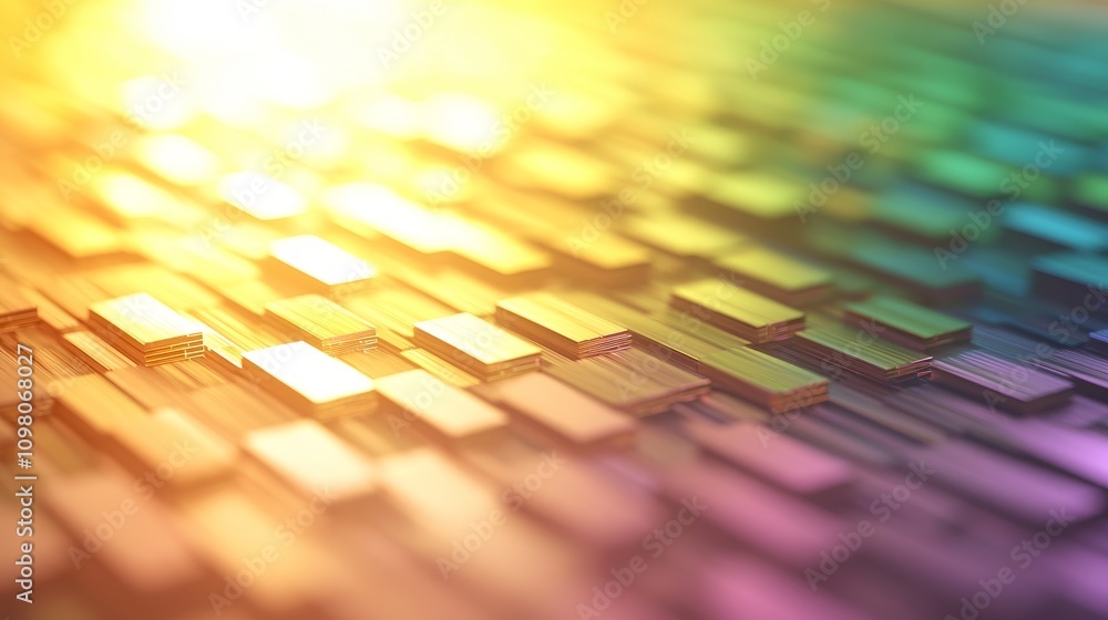 Poster dynamic abstract image of colorful pixel blocks arranged in an eye-catching pattern with soft light 