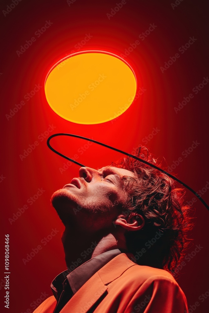 Poster unique artistic representation of a man with a halo effect in red lighting