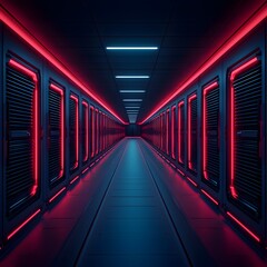 Fototapeta premium Futuristic hallway with neon lighting and sleek design