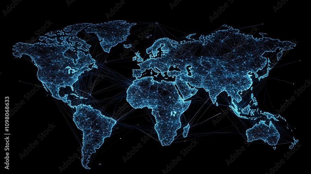 Poster global network connections illuminating world map